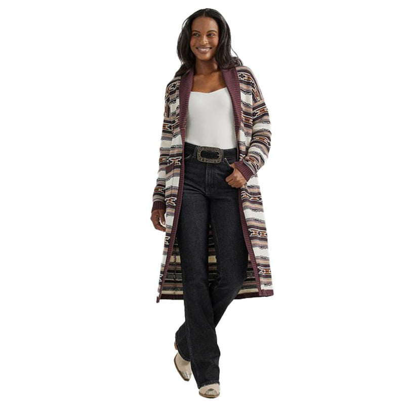 Womens White/Fudge Aztec Print Duster