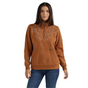 Womens Brown Western Stitch Yoke Quarter Zip Pullover
