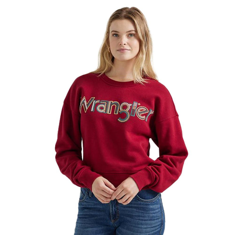 Womens Red Crochet Print Logo Pullover