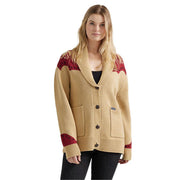 Womens Tan Long Live Collar Cardigan