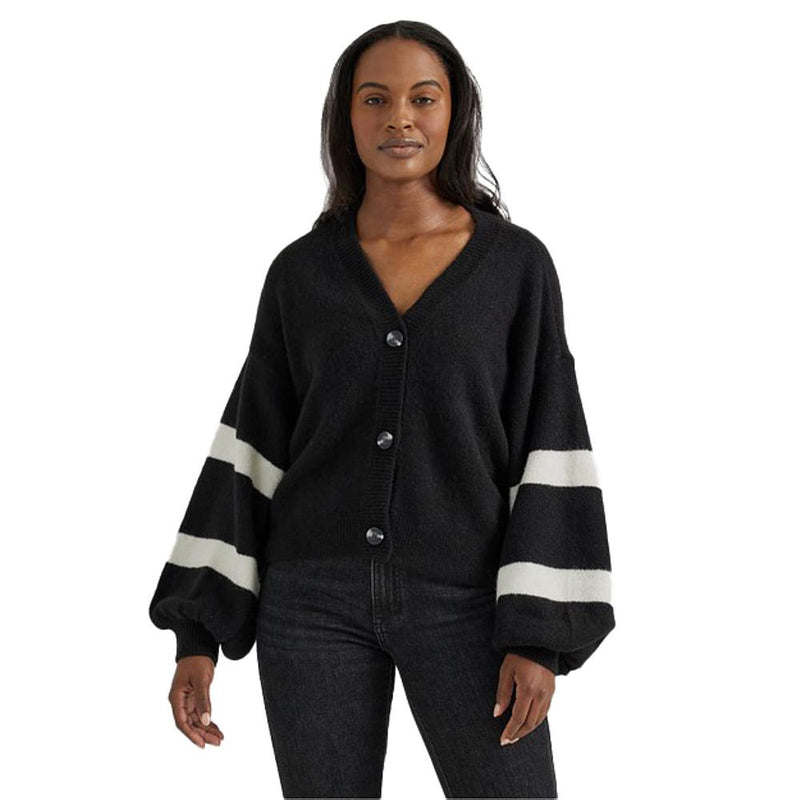 Womens Black Logo Blouson Sleeve Cardigan