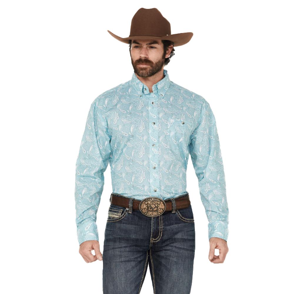 Aqua Paisley Print Western Shirt
