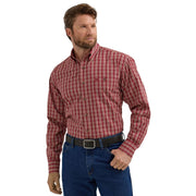 Mens Red Plaid Long Sleeve Button Down Shirt