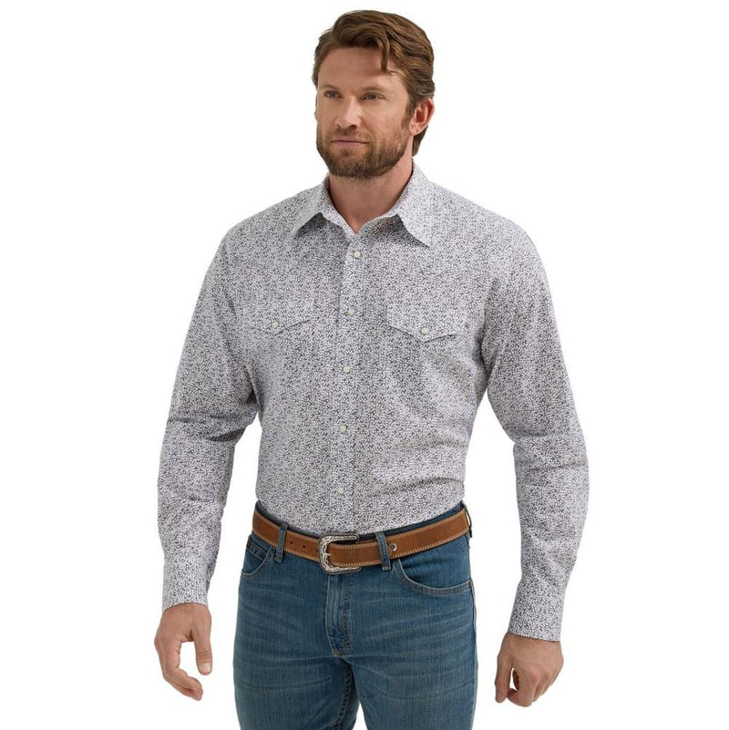 Mens 20X Grey/White Print Long Sleeve Snap Shirt