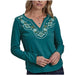 Womens Teal Aztec Embroidery Long Sleeve Shirt
