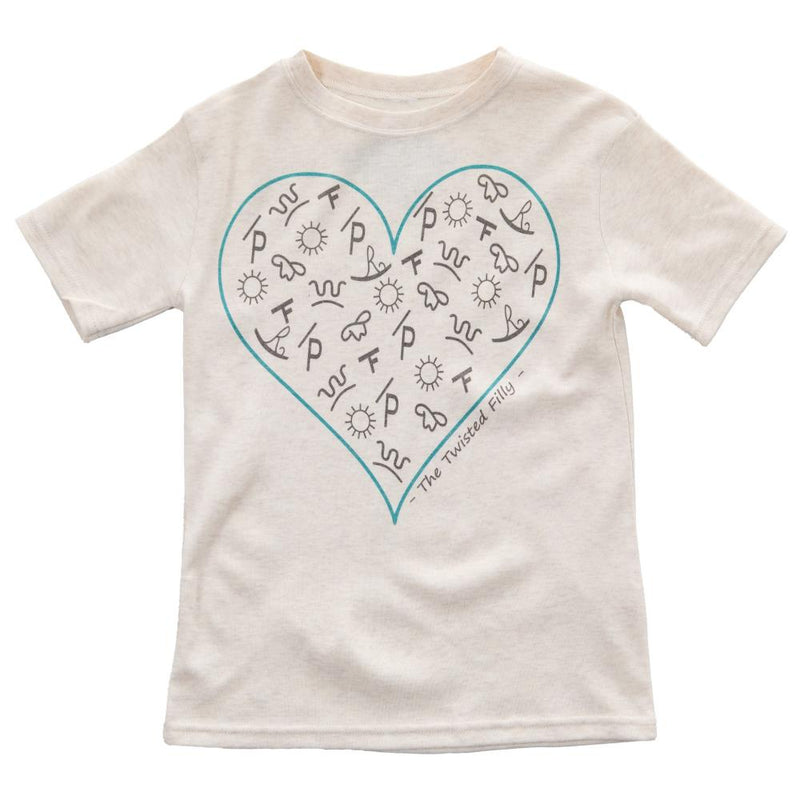 Girls Oatmeal Branded Heart Short Sleeve Tee