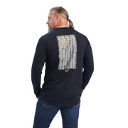 Mens Rebar Reflective Flag Long Sleeve Black Tee