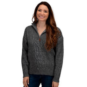 Womens Grey Cable Knit Half Zip Sweater