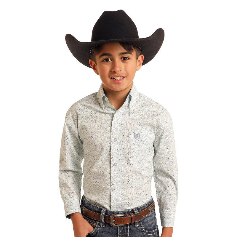 Boys Turquoise Long Sleeve Button Down Shirt