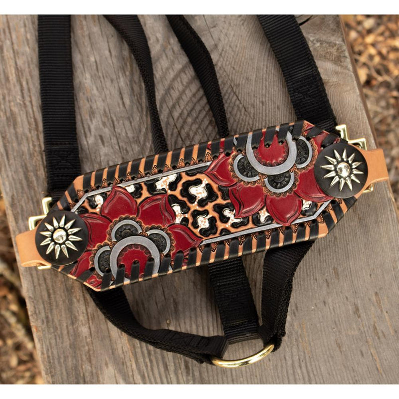 Red Boho and Leopard Bronc Noseband Nylon Halter