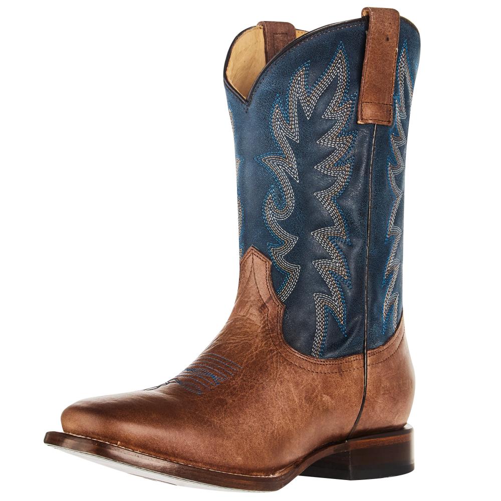 Roper Footwear Youth Bart Burnished Brown and Vintage Dark Blue Shaft