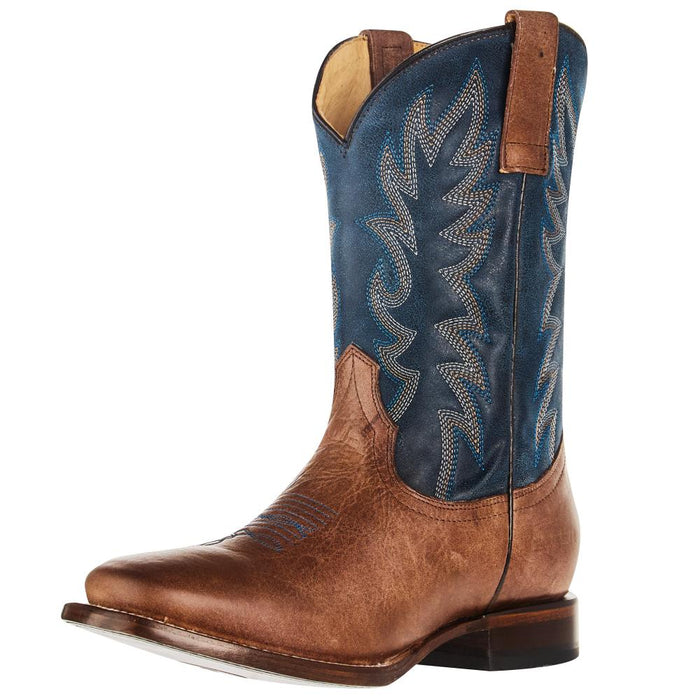 Youth Bart Burnished Brown and Vintage Dark Blue Shaft Cowboy Boot