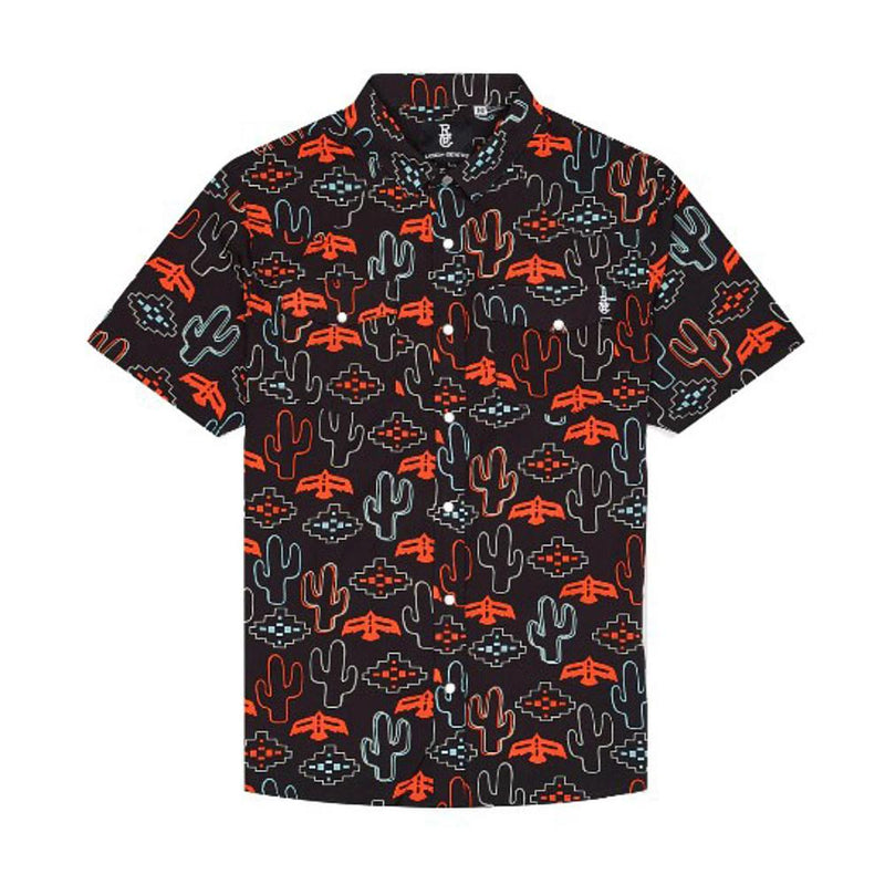 Mens Desert Cactus Nights Short Sleeve Pearl Snap Shirt