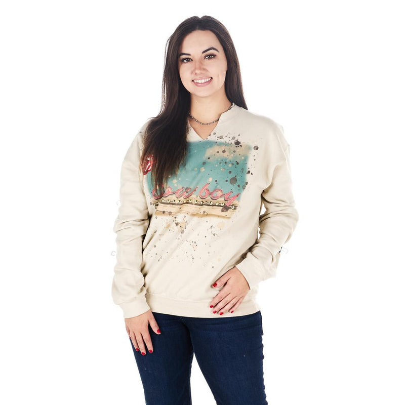 Womens Tee Cream Long Sleeve Cowboy Neon Tee