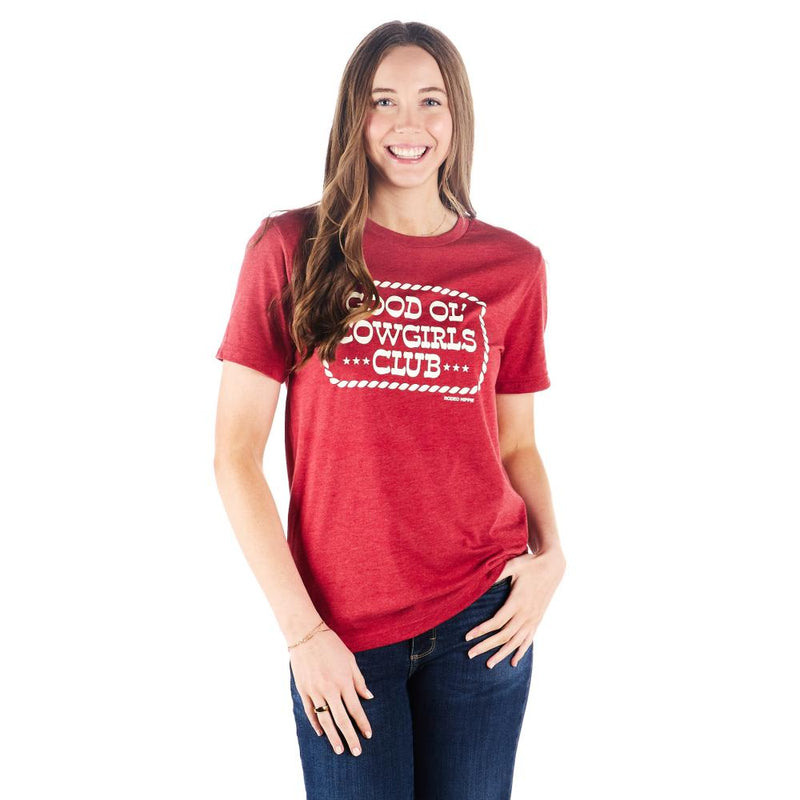 Womens Red Cowgirls Club Short Sleeve Tee
