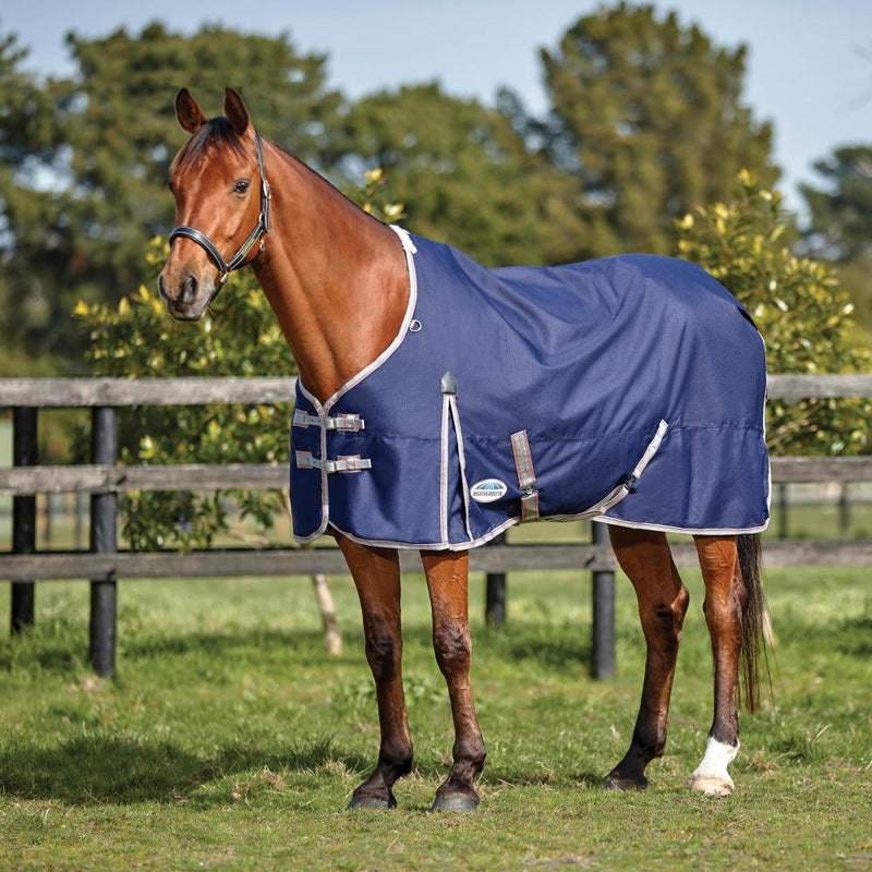 ComFiTec Essential Standard Neck Medium/Lite Horse Blanket, Navy/Silver/Red, 75in