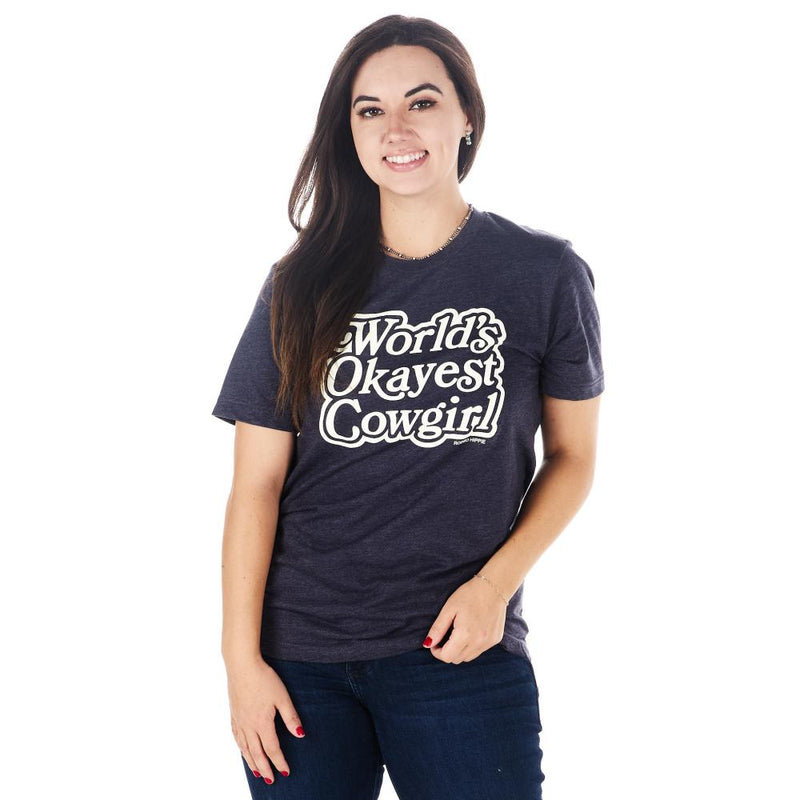Womens Navy Worlds Okayest Cowgirl Tee