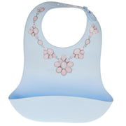 Blue Bib with Pink Cluster Print