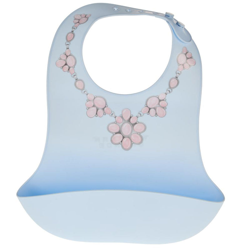 Blue Bib with Pink Cluster Print