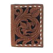 Floral Tooled Brown Trifold Wallet