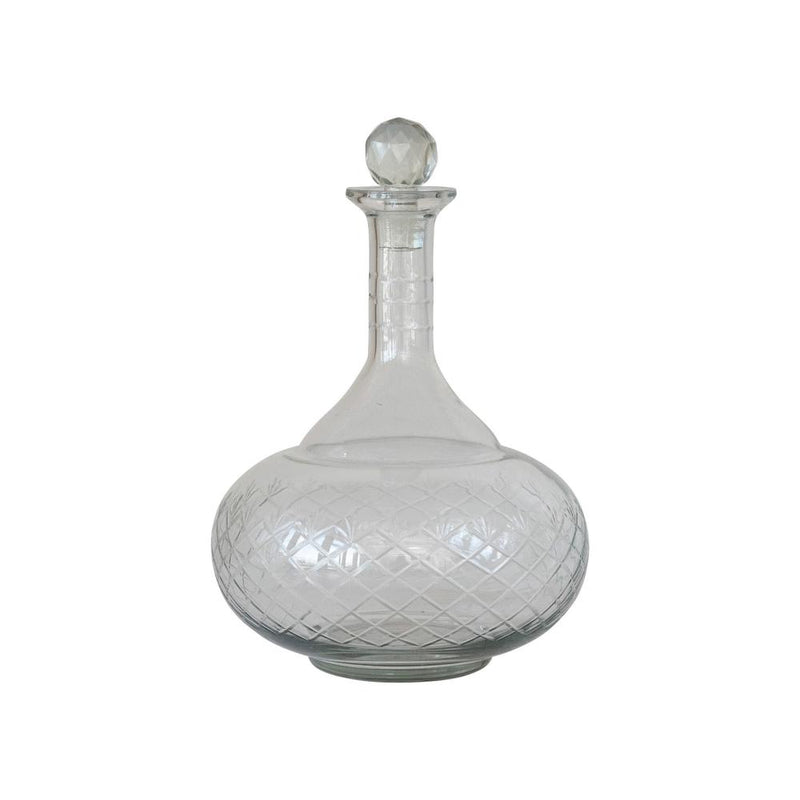 Recycled Etched Glass Decanter With Glass Stopper