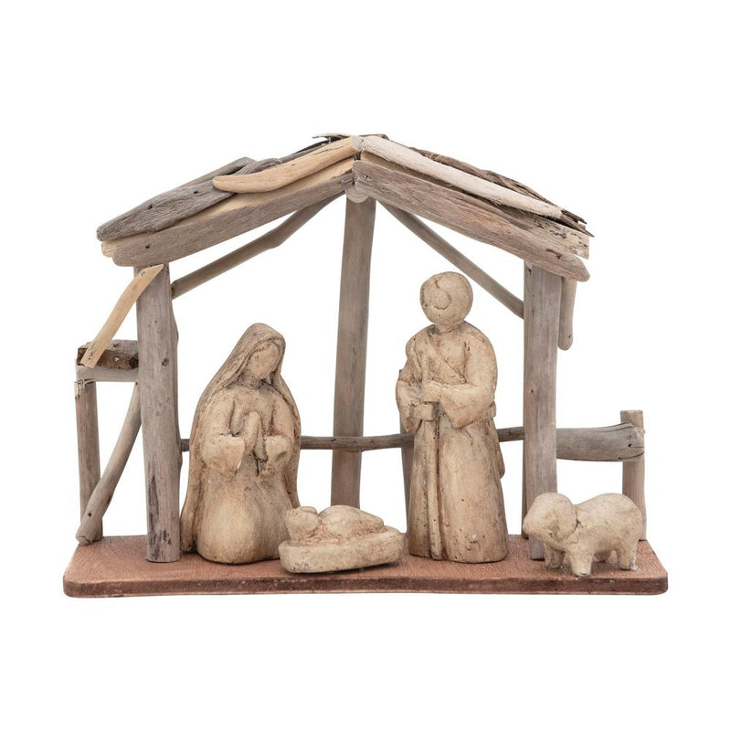 Driftwood Paper Mache Nativity Scene