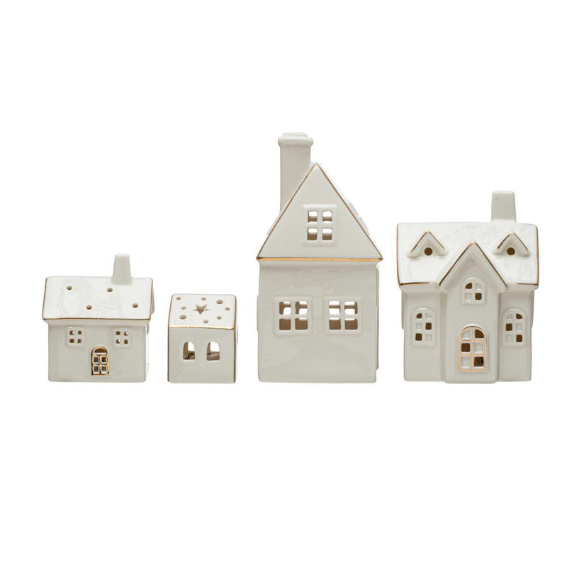 4 Piece Stoneware Village With LED Lights