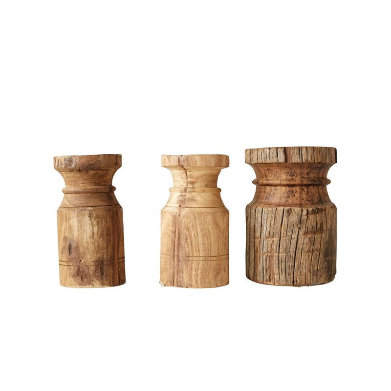 Found Wood Carved Pillar Candle