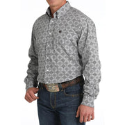 Mens Brown Print Long Sleeve Button Up Shirt