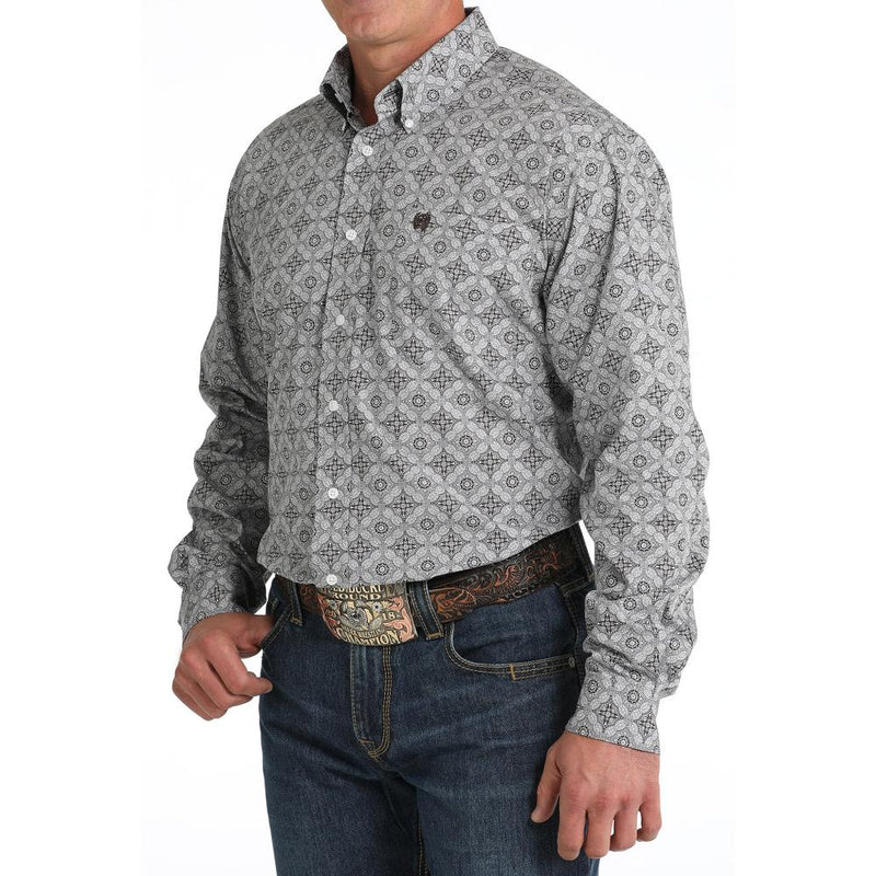 Mens Brown Print Long Sleeve Button Up Shirt