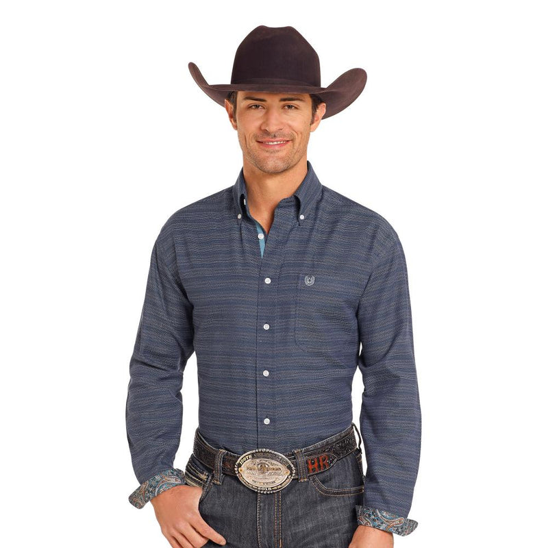 Mens Dobby Stripe Long Sleeve Shirt