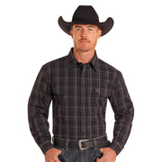 Mens Brown Plaid Long Sleeve Snap Shirt