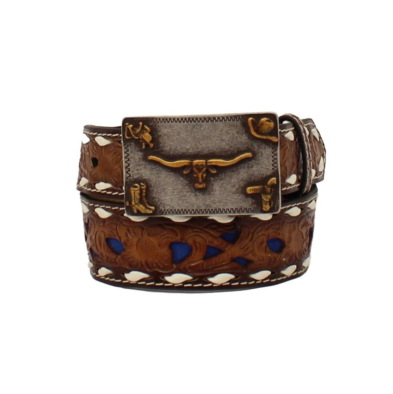 M&F Boys Blue Inlayed Longhorn Belt
