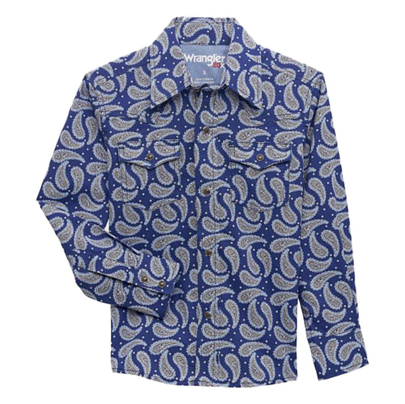 Boys Blue Paisley Print Long Sleeve Snap Shirt