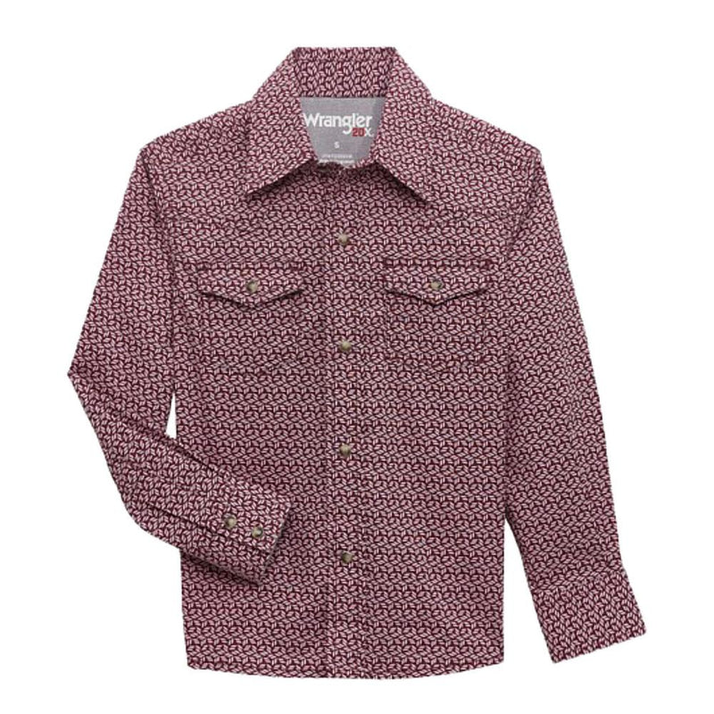 Boys Wine Print Long Sleeve Snap Shirt