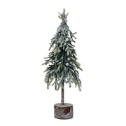Fuax Fir Tree With Wood Base Snow Finish