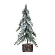Faux Fir Tree With Wood Base Snow Finish