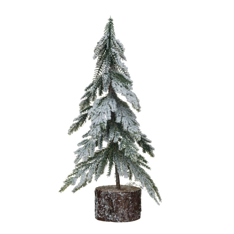 Faux Fir Tree With Wood Base Snow Finish