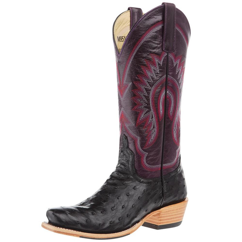 Women`s Black FQ Ostrich Vamp 13In Purple Top Boot