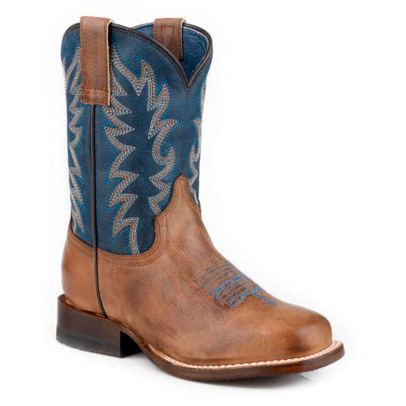 Kid`s Bart Burnished Brown and Vintage Dark Blue Shaft Cowboy Boot