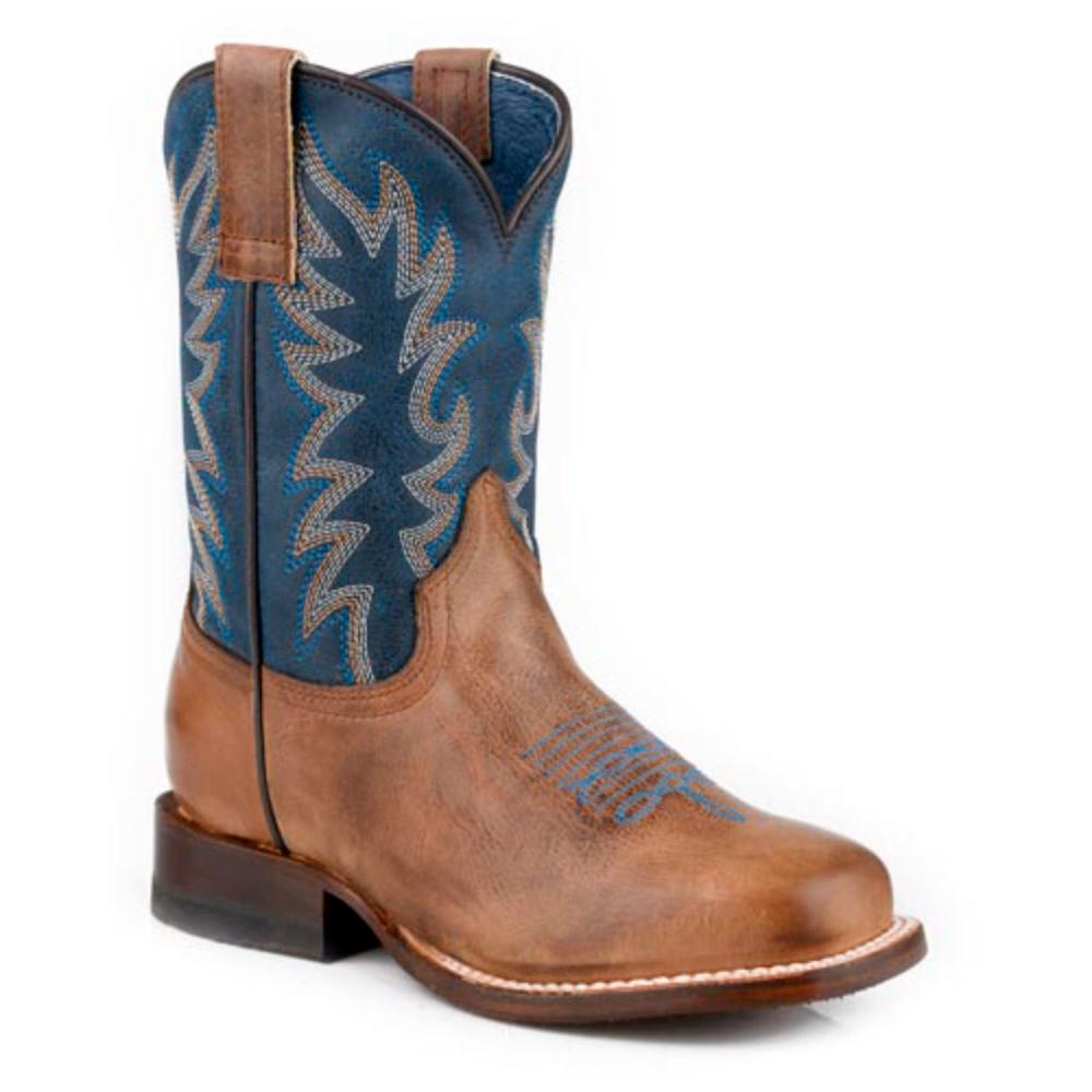 Roper Footwear Kid`s Bart Burnished Brown and Vintage Dark Blue Shaft
