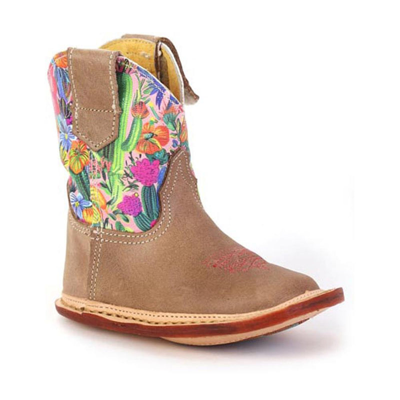 Infant Cowbabies Flowers and Cactus Tan Leather Boot