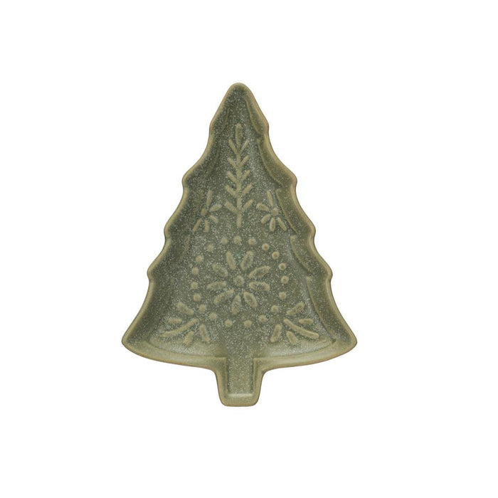 Green Stoneware Tree Shaped Platter
