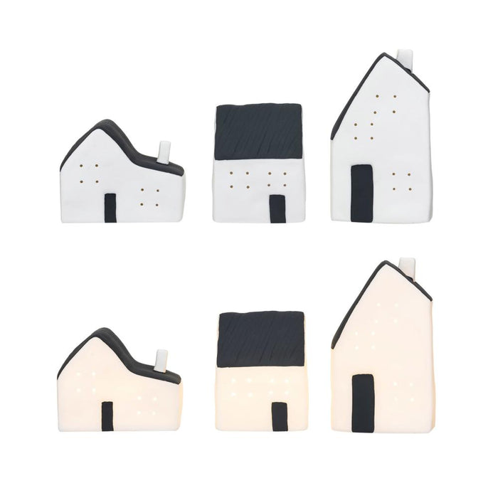 White/Black Stoneware LED House Set