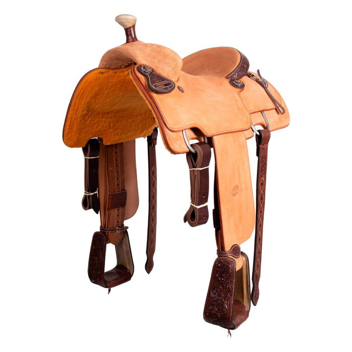 Natural 1/8 Breed Floral with Hard Seat Calf Roping Saddle