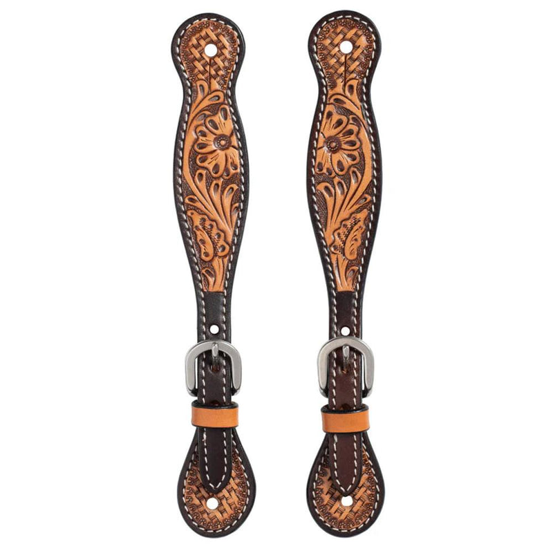 Turquoise Cross Tooled Floral Basketweave Ladies` Spur Strap