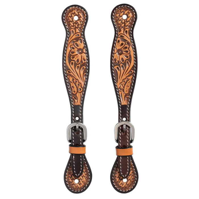Turquoise Cross Tooled Floral Basketweave Ladies` Spur Strap