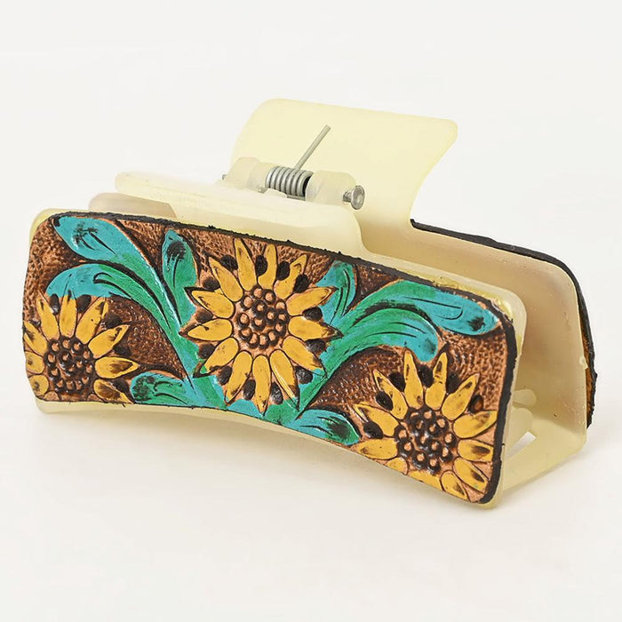 Tooled Sunflower Hair Clip