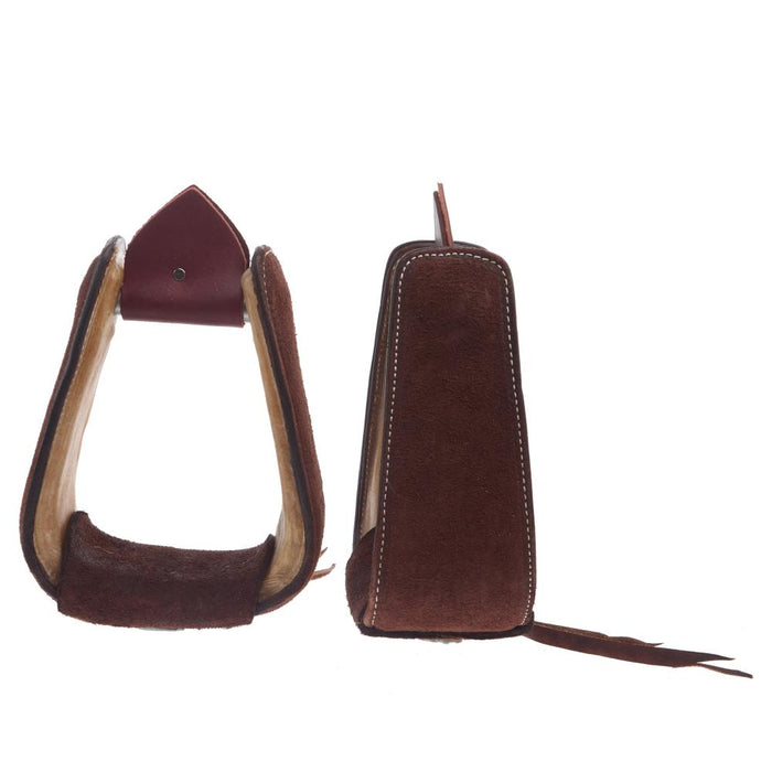 Chocolate Roughout Leather and Rawhide Roper Stirrups