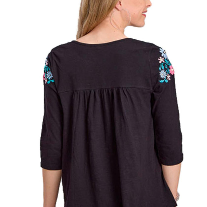Womens Black Embroidered Peasant Blouse